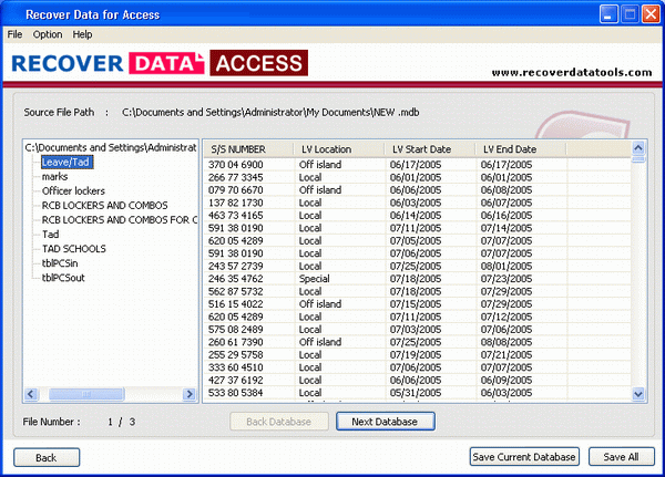 Access 2003 Database Recovery 2.1 screenshot