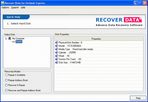 Perfect Outlook Express Recovery 2.1 screenshot